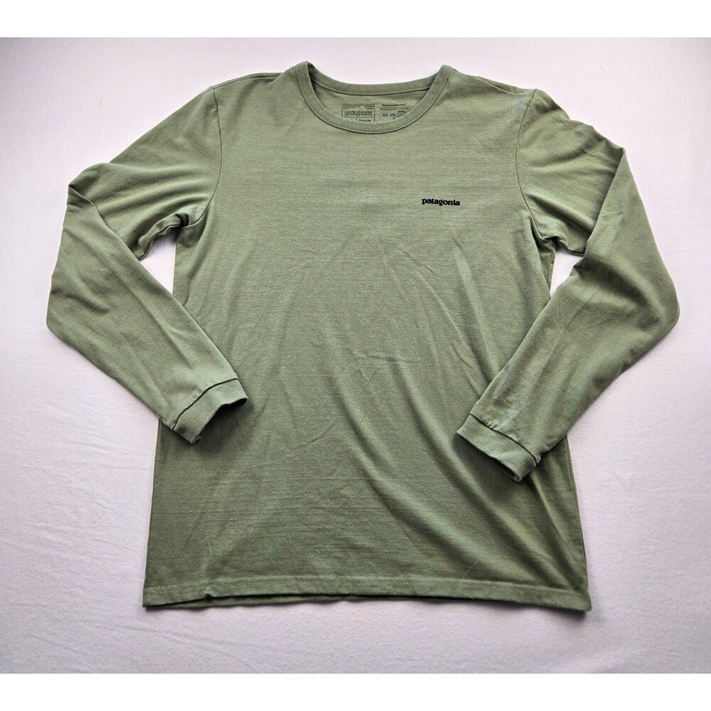 Patagonia Mens M P-6 Logo Responsibili-Tee Long Sleeve Sage Green Recycled Shirt